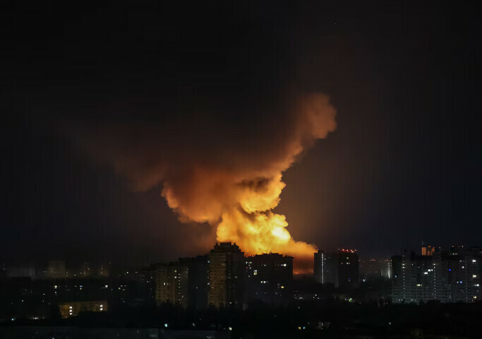 An explosion of a drone lights up the sky during a Russian drone and missile strike in Kyiv, Ukraine. – Reuterts An explosion of a drone lights up the sky during a Russian drone and missile strike in Kyiv, Ukraine. – Reuterts