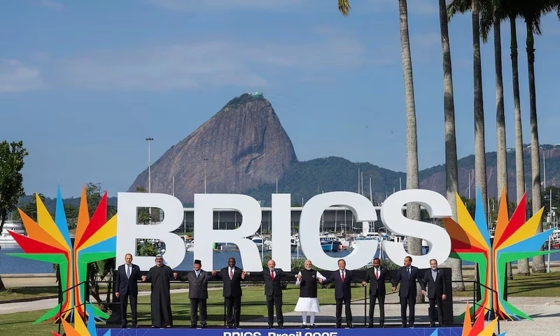 World leaders, including Brazil’s President Luiz Inacio Lula da Silva, China’s Premier Li Qiang, and India’s Prime Minister Narendra Modi, gathered for a family photo at the BRICS Summit in Rio de Janeiro, Brazil, on July 6, 2025. Other attendees included Russia’s Foreign Minister Sergei Lavrov, South Africa’s President Cyril Ramaphosa, and officials from Indonesia, Egypt, Ethiopia, and the UAE.REUTERS World leaders, including Brazil’s President Luiz Inacio Lula da Silva, China’s Premier Li Qiang, and India’s Prime Minister Narendra Modi, gathered for a family photo at the BRICS Summit in Rio de Janeiro, Brazil, on July 6, 2025. Other attendees included Russia’s Foreign Minister Sergei Lavrov, South Africa’s President Cyril Ramaphosa, and officials from Indonesia, Egypt, Ethiopia, and the UAE.REUTERS