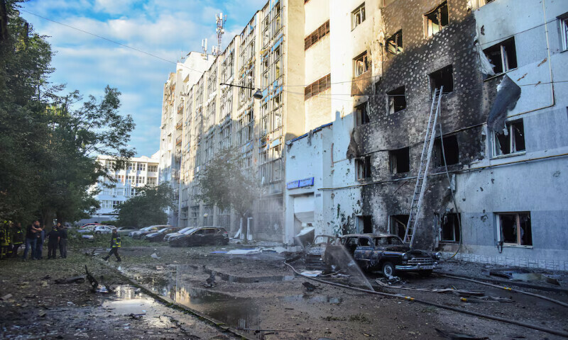 A view shows buildings damaged during Russian drone and missile strikes in Lviv, Ukraine, on Saturday. – Reuters