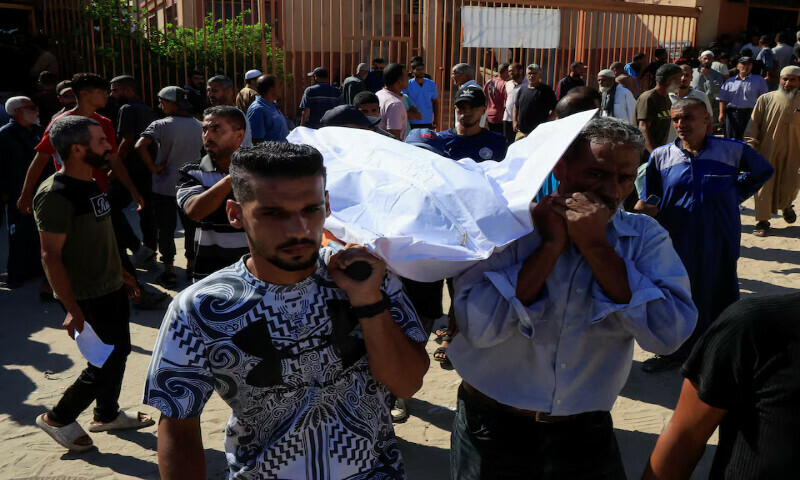 People carry a body as they mourn Palestinians who were killed while seeking aid in Khan Younis, at Nasser hospital in Khan Younis in the southern Gaza Strip on Wednesday. – Reuters People carry a body as they mourn Palestinians who were killed while seeking aid in Khan Younis, at Nasser hospital in Khan Younis in the southern Gaza Strip on Wednesday. – Reuters