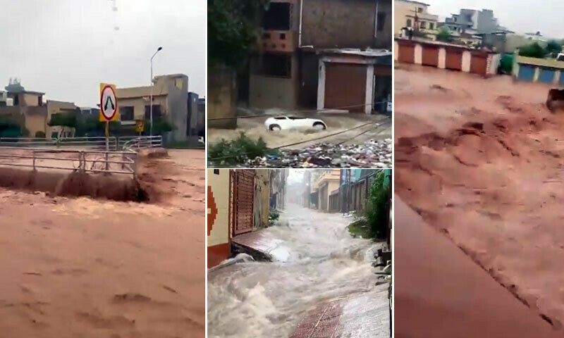 راولپنڈی میں طوفانی بارش سے تباہ کاریوں کے مناظر