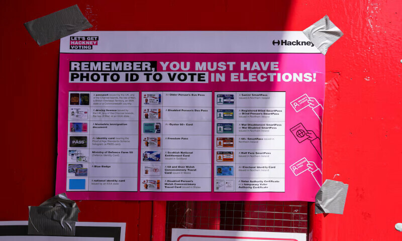 A voter ID information sign is displayed at a polling station during the general election in London, Britain. – Reuters file A voter ID information sign is displayed at a polling station during the general election in London, Britain. – Reuters file