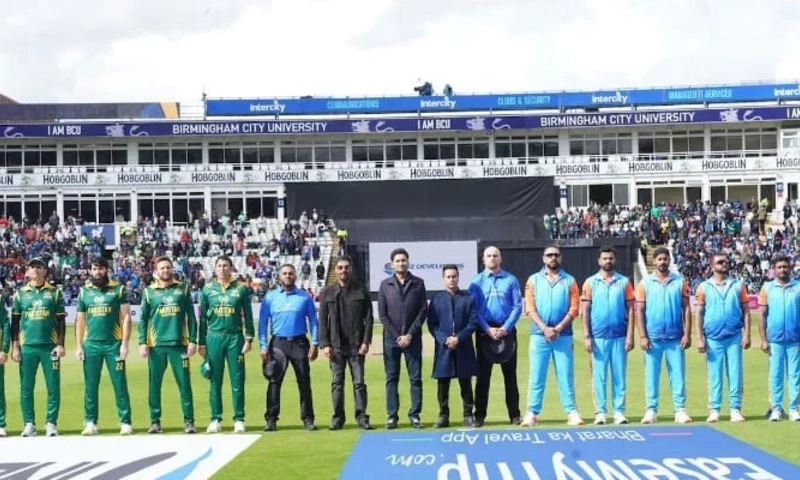 An undated picture of Pakistan and Champions team during the national anthem ahead of their World Championship of legends (WCL) 2024 match. —Instagram@Yuvraj Singh/File An undated picture of Pakistan and Champions team during the national anthem ahead of their World Championship of legends (WCL) 2024 match. —Instagram@Yuvraj Singh/File
