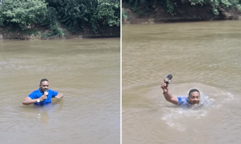 دریا میں رپورٹنگ کرنے والے صحافی کے پاؤں کے نیچے لاپتہ لڑکی کی لاش آگئی