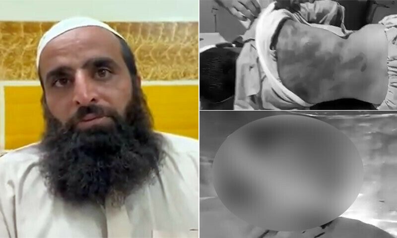 مقتول طالبعلم فرحان پر تشدد کے نشانات (دائیں) اور مقتول کے والد ایاز (بائیں) مقتول طالبعلم فرحان پر تشدد کے نشانات (دائیں) اور مقتول کے والد ایاز (بائیں)