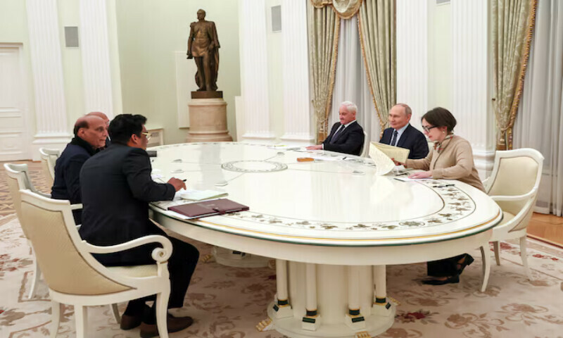 Officials, including Russia’s President Vladimir Putin, Defence Minister Andrei Belousov and India’s Defence Minister Rajnath Singh, attend a meeting in Moscow, Russia. – Reuters file Officials, including Russia’s President Vladimir Putin, Defence Minister Andrei Belousov and India’s Defence Minister Rajnath Singh, attend a meeting in Moscow, Russia. – Reuters file