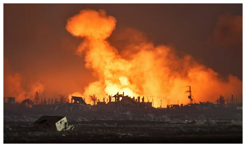 An explosion in Gaza is seen from the Israeli side of the Israel-Gaza border, July 24, 2025. REUTERS
