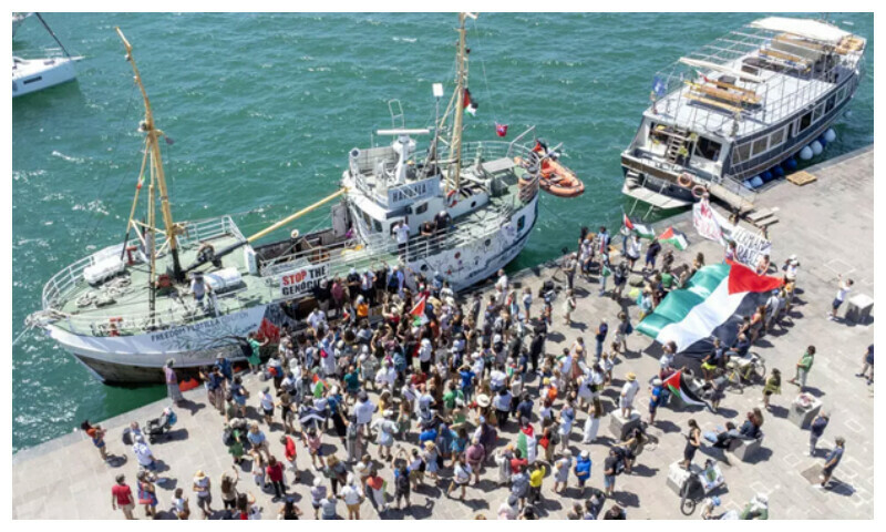 File photo of the Freedom Flotilla ship “Handala” taken ahead of its departure for Gaza at a port in Sicily, Italy, on July 13, 2025. @ AFP