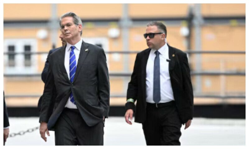 US Secretary of the Treasury Scott Bessent walks outside Rosenbad, ahead of trade talks with China in Stockholm, Sweden, on Tuesday. – Reuters