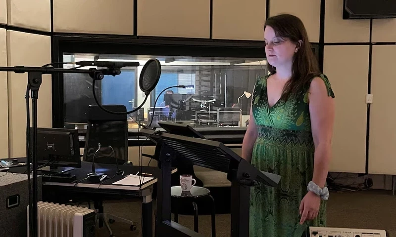 Synchronous speaker Bettina Zech stands in a dubbing studio in Munich, July 2, 2025. The rise of AI raises the question of whether voice dubbing actors will be needed in future, as actors’ voices can be translated into various languages, or voice databases can be created and used on infinite projects, barring legal considerations. Voice actors say dubbing is an art form, requiring them to give emotion and nuance to the lines. REUTERS