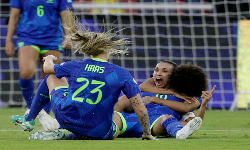 Brazil’s Marta celebrates scoring their third goal with teammates in the final of the Women’s Copa America in  Quito. – Reuters Brazil’s Marta celebrates scoring their third goal with teammates in the final of the Women’s Copa America in  Quito. – Reuters