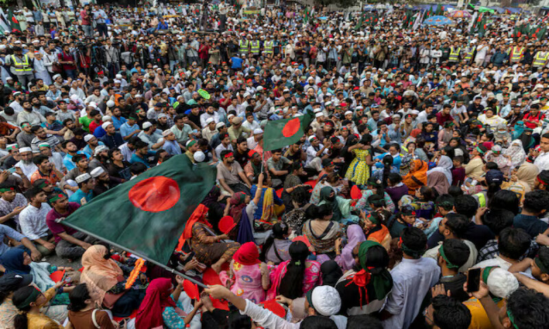 Protesters block Shahbagh Square demanding a ban on the Bangladesh Awami League, the former ruling party, in Dhaka, Bangladesh. – Reuters file Protesters block Shahbagh Square demanding a ban on the Bangladesh Awami League, the former ruling party, in Dhaka, Bangladesh. – Reuters file