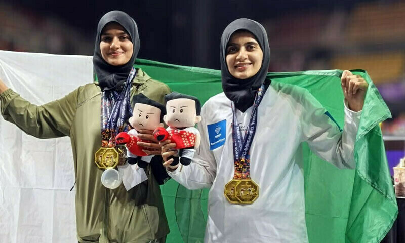 Tayabba Ashraf and Sumbal Fatima secure five golds and one silver, making history in Lahore event. Tayabba Ashraf and Sumbal Fatima secure five golds and one silver, making history in Lahore event.