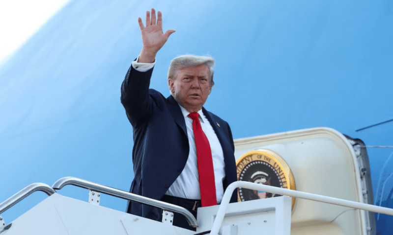 US President Donald Trump boards Air Force One as he departs for Alaska to meet with Russian President Vladimir Putin to negotiate for an end to the war in Ukraine, from Joint Base Andrews in Maryland, on August 15, 2025. Reuters