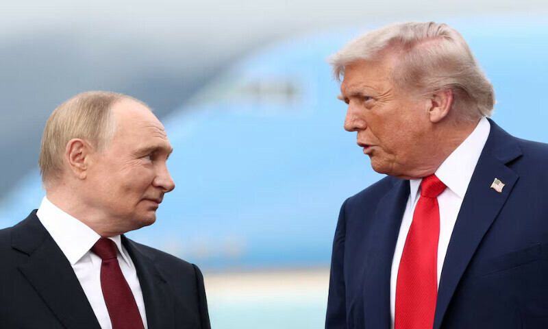 President Donald Trump speaks with Russian President Vladimir Putin at Joint Base Elmendorf-Richardson in Anchorage, Alaska. – Reuters
