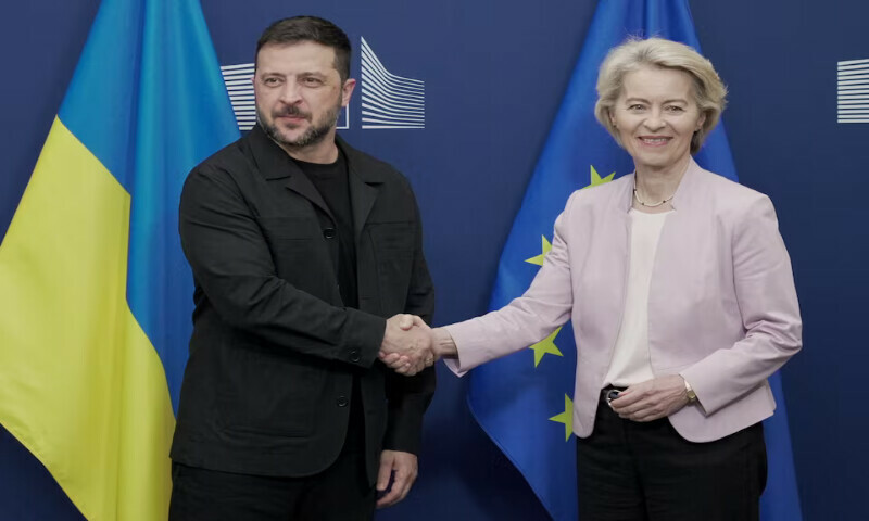 European Commission President Ursula von der Leyen shakes hands with Ukrainian President Volodymyr Zelensky in Brussels, Belgium. – Reuters European Commission President Ursula von der Leyen shakes hands with Ukrainian President Volodymyr Zelensky in Brussels, Belgium. – Reuters