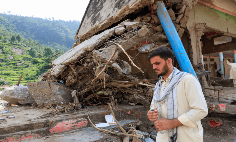 Noor Muhammad, 25, who lost 24 family members and relatives stands by the rubble of his 36-room house which was hit by devastating floods in the mountainous Qadir Nagar village of Buner district,  on August 21, 2025. Reuters Noor Muhammad, 25, who lost 24 family members and relatives stands by the rubble of his 36-room house which was hit by devastating floods in the mountainous Qadir Nagar village of Buner district,  on August 21, 2025. Reuters