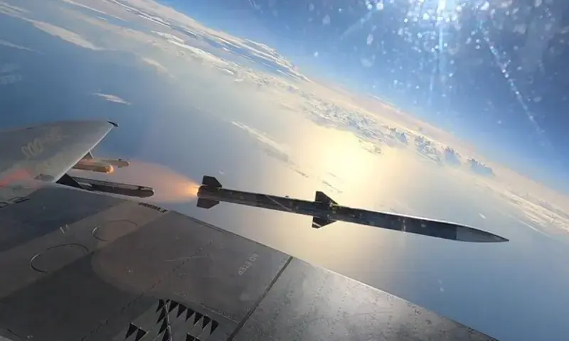 F-15EX Eagle II aircraft fired AIM-120 air-to-air missiles, in this image dated January 6, 2023. — X/@usairforce