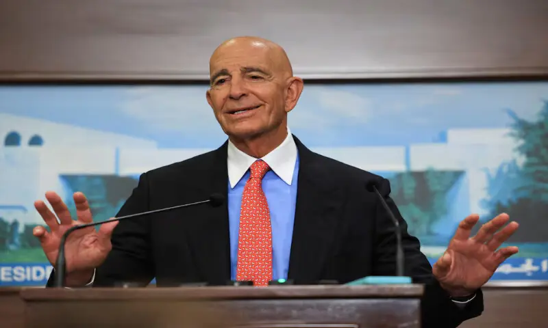 US special envoy for Syria and Lebanon Thomas Barrack speaks in Baabda, Lebanon,, on Tuesday. – Reuters US special envoy for Syria and Lebanon Thomas Barrack speaks in Baabda, Lebanon,, on Tuesday. – Reuters