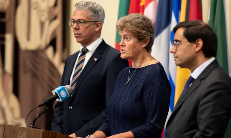 United Kingdom’s Ambassador to the United Nations Barbara Woodward, accompanied by other E3 members German Ambassador Ricklef Beutin and Deputy French Ambassador Jay Dharmadhikari, speaks to members of the press about Iran and nuclear weapons outside the U.N. Security Council chamber at U.N. Headquarters in New York City, U.S., August 29, 2025. REUTER United Kingdom’s Ambassador to the United Nations Barbara Woodward, accompanied by other E3 members German Ambassador Ricklef Beutin and Deputy French Ambassador Jay Dharmadhikari, speaks to members of the press about Iran and nuclear weapons outside the U.N. Security Council chamber at U.N. Headquarters in New York City, U.S., August 29, 2025. REUTER
