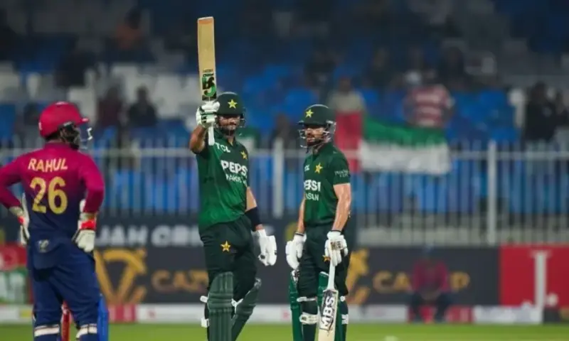 Hasan Nawaz celebrates his half-century against the UAE at Sharjah Cricket Stadium in Sharjah on August 30. — Instagram/@therealpcb Hasan Nawaz celebrates his half-century against the UAE at Sharjah Cricket Stadium in Sharjah on August 30. — Instagram/@therealpcb