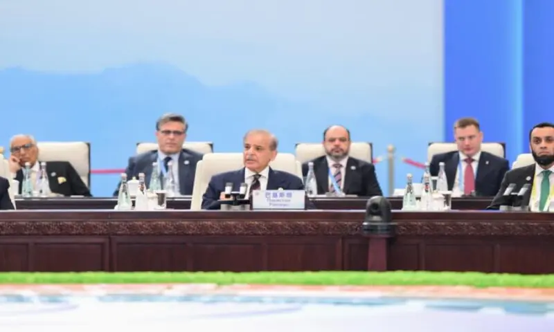 Prime Minister Shehbaz Sharif addresses the 25th SCO Heads of States Council Meeting in Tianjin on Monday. – APP Prime Minister Shehbaz Sharif addresses the 25th SCO Heads of States Council Meeting in Tianjin on Monday. – APP