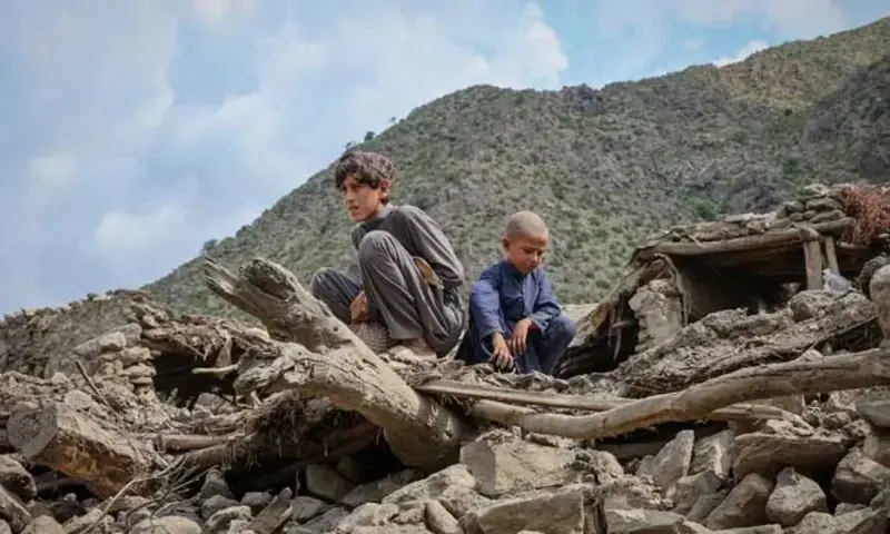 Afghan boys sit on the rubble of a house following a deadly magnitude-6 earthquake that struck Afghanistan on Sunday, at Lulam village, in Nurgal district, Kunar province, Afghanistan. Photo via  Reuters Afghan boys sit on the rubble of a house following a deadly magnitude-6 earthquake that struck Afghanistan on Sunday, at Lulam village, in Nurgal district, Kunar province, Afghanistan. Photo via  Reuters