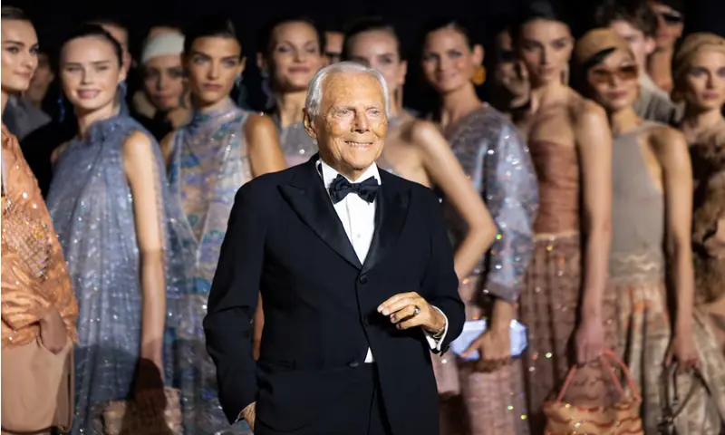 Giorgio Armani poses with models before presenting his Spring Summer 2025 collection in New York City, on October 17, 2024. Reuters file Giorgio Armani poses with models before presenting his Spring Summer 2025 collection in New York City, on October 17, 2024. Reuters file