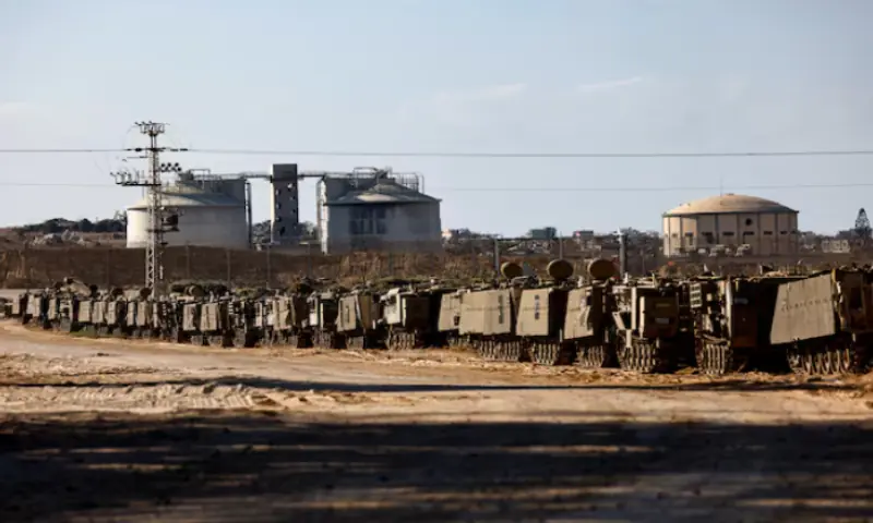 Israeli APCs stand aligned on the Israeli side of the border with Gaza, on September 2, 2025. Reuters file Israeli APCs stand aligned on the Israeli side of the border with Gaza, on September 2, 2025. Reuters file