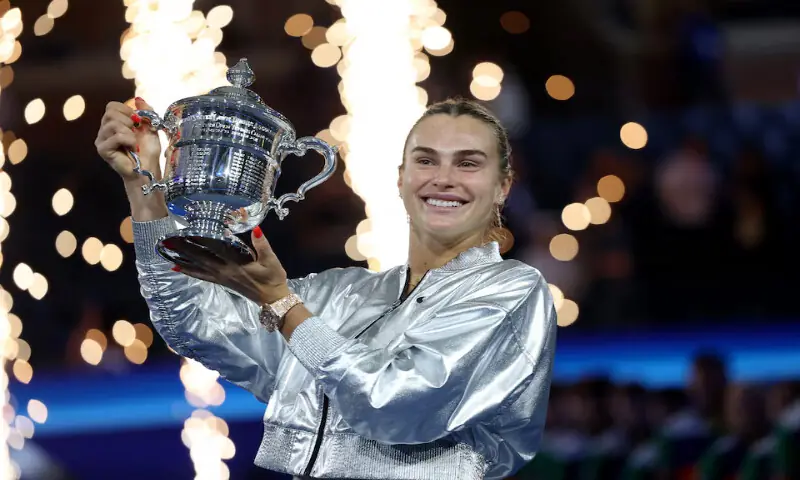 Aryna Sabalenka celebrates with the trophy after winning the women’s singles final of the US Open in New York. – Reuters Aryna Sabalenka celebrates with the trophy after winning the women’s singles final of the US Open in New York. – Reuters