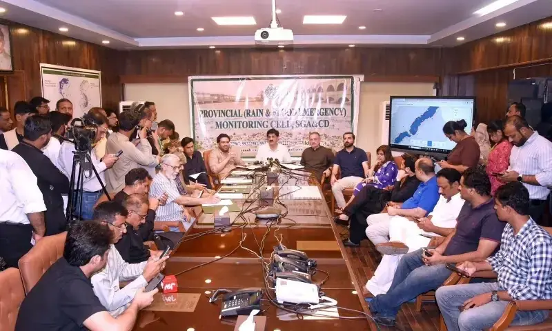 Sindh Chief Minister Syed Murad Ali Shah speaks at a press conference at the Rain and Emergency Monitoring Cell, Sept 7. — X/@SindhCMHouse Sindh Chief Minister Syed Murad Ali Shah speaks at a press conference at the Rain and Emergency Monitoring Cell, Sept 7. — X/@SindhCMHouse