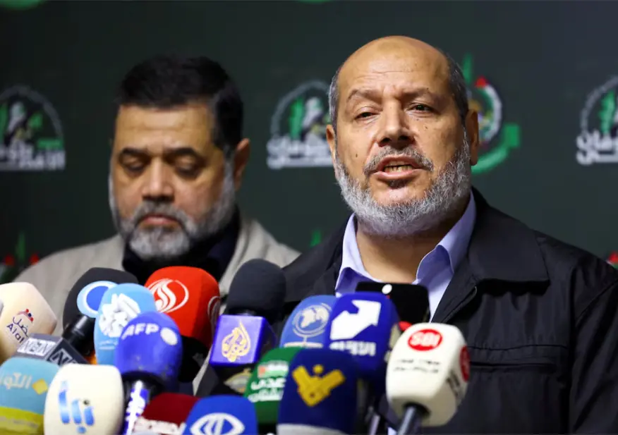 Hamas officials, Khalil Al-Hayya and Osama Hamdan, attend a press conference in Beirut, Lebanon, on November 21, 2023. Reuters file Hamas officials, Khalil Al-Hayya and Osama Hamdan, attend a press conference in Beirut, Lebanon, on November 21, 2023. Reuters file