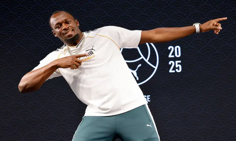 Usain Bolt gestures during a Puma event in Tokyo on Friday. – Reuters Usain Bolt gestures during a Puma event in Tokyo on Friday. – Reuters