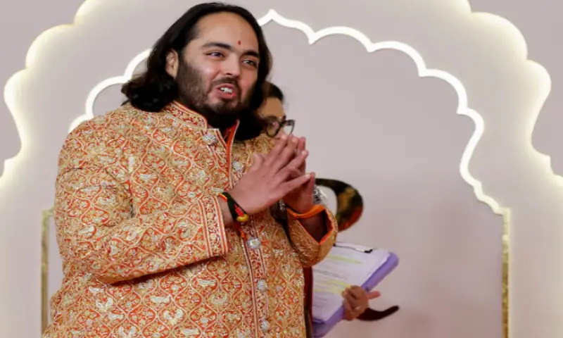 Groom Anant Ambani gestures on the day of his wedding with Radhika Merchant in Mumbai, on July 12, 2024. Reuters file Groom Anant Ambani gestures on the day of his wedding with Radhika Merchant in Mumbai, on July 12, 2024. Reuters file