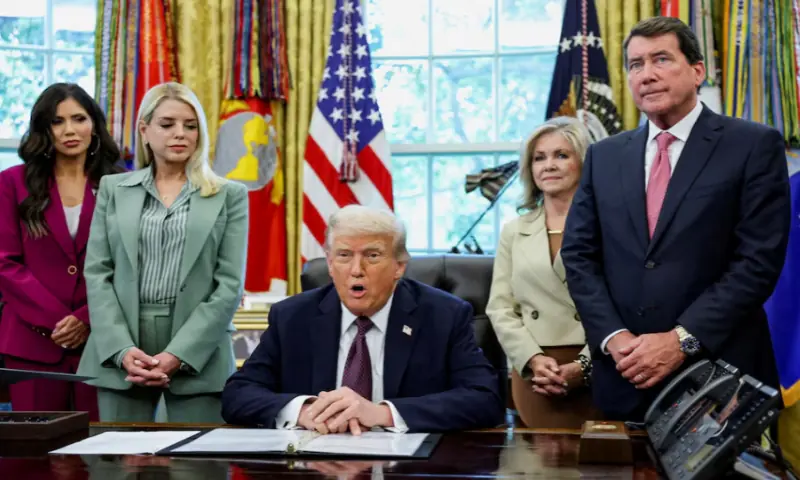 US President Donald Trump, accompanied by Homeland Security Secretary Kristi Noem, Attorney General Pam Bondi, Senators Marsha Blackburn (R-TN) and Bill Hagerty (R-TN), speaks during an event to sign a memorandum to send federal resources to Memphis, Tennessee, for a surge against local crime, in the Oval Office at the White House in Washington, D.C., on September 15, 2025. Reuters file US President Donald Trump, accompanied by Homeland Security Secretary Kristi Noem, Attorney General Pam Bondi, Senators Marsha Blackburn (R-TN) and Bill Hagerty (R-TN), speaks during an event to sign a memorandum to send federal resources to Memphis, Tennessee, for a surge against local crime, in the Oval Office at the White House in Washington, D.C., on September 15, 2025. Reuters file