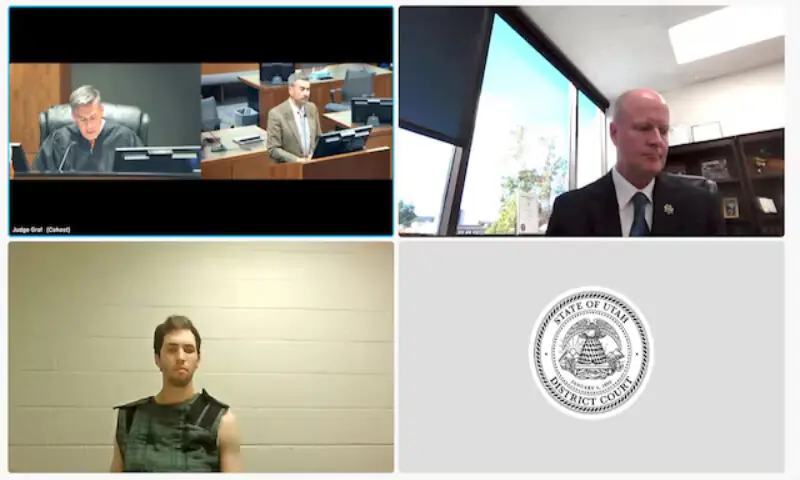 Tyler Robinson appears via video feed from jail as he makes his first appearance at Utah County Justice Court in Provo, Utah. – Reuters Tyler Robinson appears via video feed from jail as he makes his first appearance at Utah County Justice Court in Provo, Utah. – Reuters