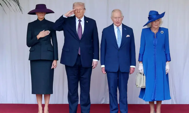 First Lady Melania Trump, U.S. President Donald Trump, King Charles III and Queen Camilla during the State visit by the President of the United States of America at Windsor Castle on September 17, 2025 in Windsor, England. Chris Jackson/Pool via REUTERS First Lady Melania Trump, U.S. President Donald Trump, King Charles III and Queen Camilla during the State visit by the President of the United States of America at Windsor Castle on September 17, 2025 in Windsor, England. Chris Jackson/Pool via REUTERS