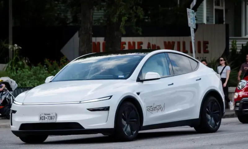 A Tesla robotaxi drives on the street along South Congress Avenue in Austin, Texas, US. – Reuters A Tesla robotaxi drives on the street along South Congress Avenue in Austin, Texas, US. – Reuters