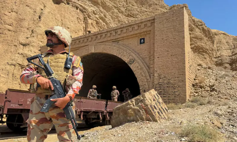 Pakistan army soldiers stand at a tunnel where the Jaffar Express train was attacked by militants in Bolan, Balochistan. – Reuters file Pakistan army soldiers stand at a tunnel where the Jaffar Express train was attacked by militants in Bolan, Balochistan. – Reuters file