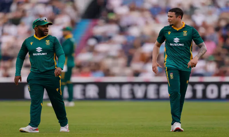 South Africa’s Codi Yusuf interacts with Temba Bavuma. – Reuters file South Africa’s Codi Yusuf interacts with Temba Bavuma. – Reuters file