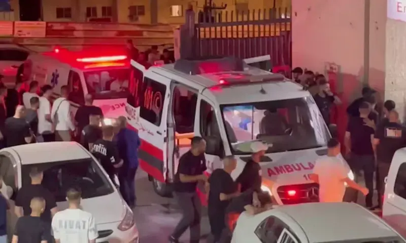 Ambulances are parked outside Tulkarm hospital in the Israeli-occupied West Bank, July 2, 2024 in this screen grab obtained from a video. Video obtained by REUTERS Ambulances are parked outside Tulkarm hospital in the Israeli-occupied West Bank, July 2, 2024 in this screen grab obtained from a video. Video obtained by REUTERS