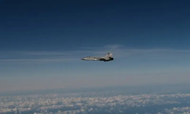 A still photo published by Swedish armed forces that it says shows a Russian mig-31 fighter jet that took part in the violation of Estonian airspace. Swedens military says the image was taken over the Baltic sea after the Russian aircraft left Estonian airspace, still photo released on September 19, 2025. Swedish Armed forces/Handout via REUTERS