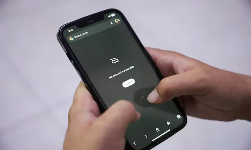 A man tries to use Google on his smartphone amid a total telecom shutdown in Kabul, Afghanistan, on Tuesday. – Reuters A man tries to use Google on his smartphone amid a total telecom shutdown in Kabul, Afghanistan, on Tuesday. – Reuters