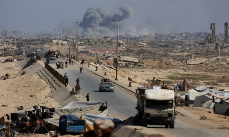 Smoke rises during an Israeli military operation as displaced Palestinians fleeing northern Gaza move southward after Israeli forces ordered residents of Gaza City to evacuate, in the central Gaza Strip, on September 30, 2025. Reuters Smoke rises during an Israeli military operation as displaced Palestinians fleeing northern Gaza move southward after Israeli forces ordered residents of Gaza City to evacuate, in the central Gaza Strip, on September 30, 2025. Reuters