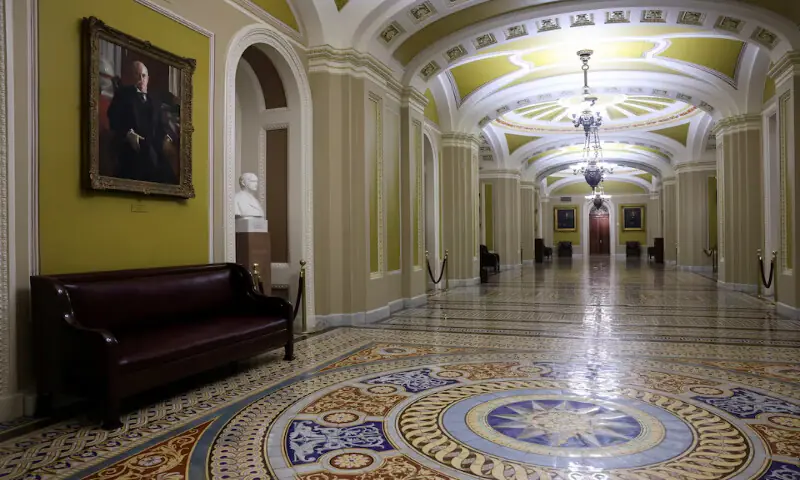A hallway outside the US Senate chamber sits empty at the US Capitol in the hours before a partial government shutdown in Washington, DC. – Reuters A hallway outside the US Senate chamber sits empty at the US Capitol in the hours before a partial government shutdown in Washington, DC. – Reuters