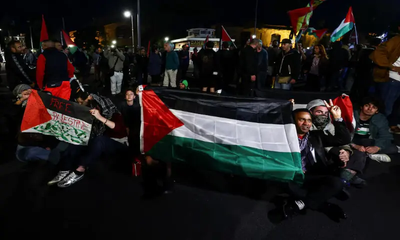 Activists stage a protest in Rome, Italy, to condemn the Israeli interception of the Gaza aid vessels. – Reuters Activists stage a protest in Rome, Italy, to condemn the Israeli interception of the Gaza aid vessels. – Reuters