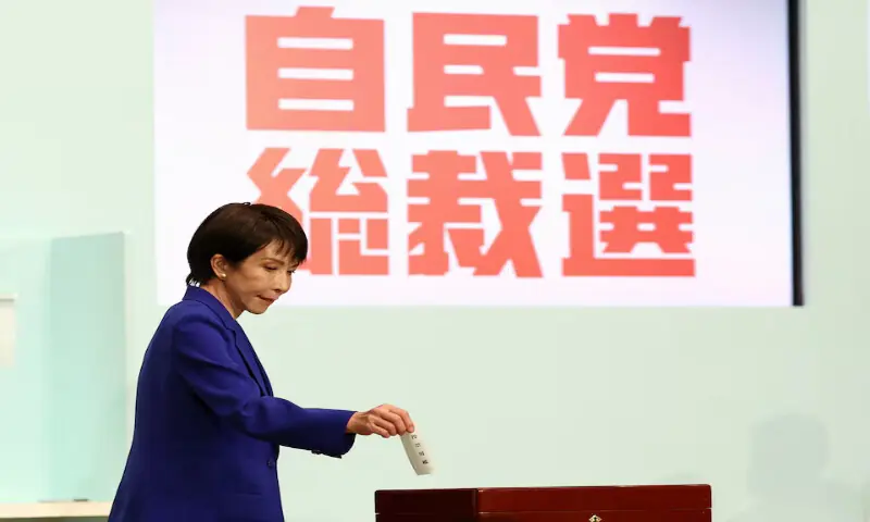 Japan’s Prime Minister contender Sanae Takaichi votes at the Liberal Democratic Party’s (LDP) leadership election in Tokyo, Japan, on Saturday. – Reuters Japan’s Prime Minister contender Sanae Takaichi votes at the Liberal Democratic Party’s (LDP) leadership election in Tokyo, Japan, on Saturday. – Reuters