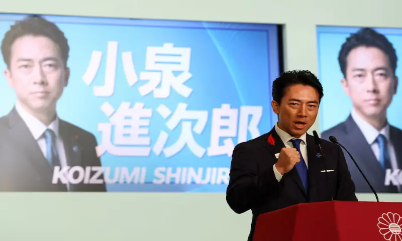 Japan’s Prime Minister contender Shinjiro Koizumi speaks at the Liberal Democratic Party’s (LDP) leadership election in Tokyo, Japan, on Saturday. – Reuters Japan’s Prime Minister contender Shinjiro Koizumi speaks at the Liberal Democratic Party’s (LDP) leadership election in Tokyo, Japan, on Saturday. – Reuters