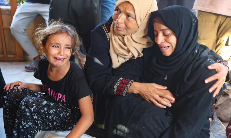 Mourners react at the funeral of Palestinians killed in an Israeli strike at Nasser Hospital in Khan Younis, southern Gaza Strip. – Reuters Mourners react at the funeral of Palestinians killed in an Israeli strike at Nasser Hospital in Khan Younis, southern Gaza Strip. – Reuters