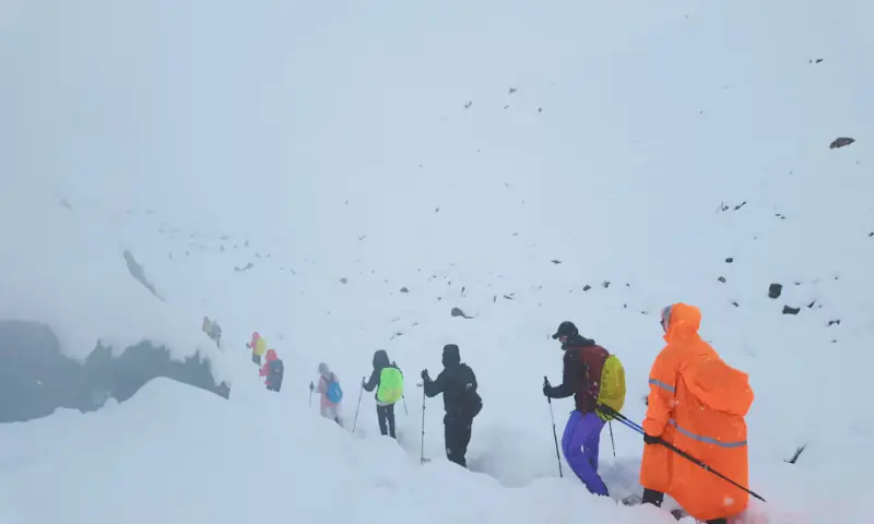 A screen capture from a video shows trekkers leaving their campsite, as unusually heavy snow and rainfall pummeled the Himalayas in the Tibet Region, China. – Reuters A screen capture from a video shows trekkers leaving their campsite, as unusually heavy snow and rainfall pummeled the Himalayas in the Tibet Region, China. – Reuters